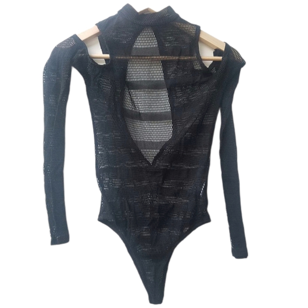 FOREVER 21 Long Sleeve Mesh Bodysuit open shoulders size Small